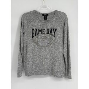 Sable Sky Womens Game Day Football Rhinestone Marled Grey Sweatshirt‎ Sz M